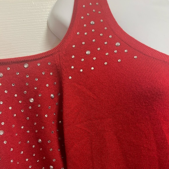 Questions Red Cut-Out Knitted Rhinestone Mini Dress - Picture 5 of 11